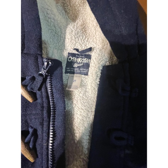 OshKosh B'gosh Toddler Boys Navy Sherpa Lined Toggle Duffle Coat Size 2T preppy - Picture 3 of 4
